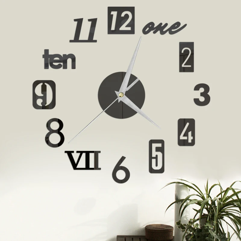 3D креативные зеркальные настенные часы наклейка с римскими цифрами акриловые