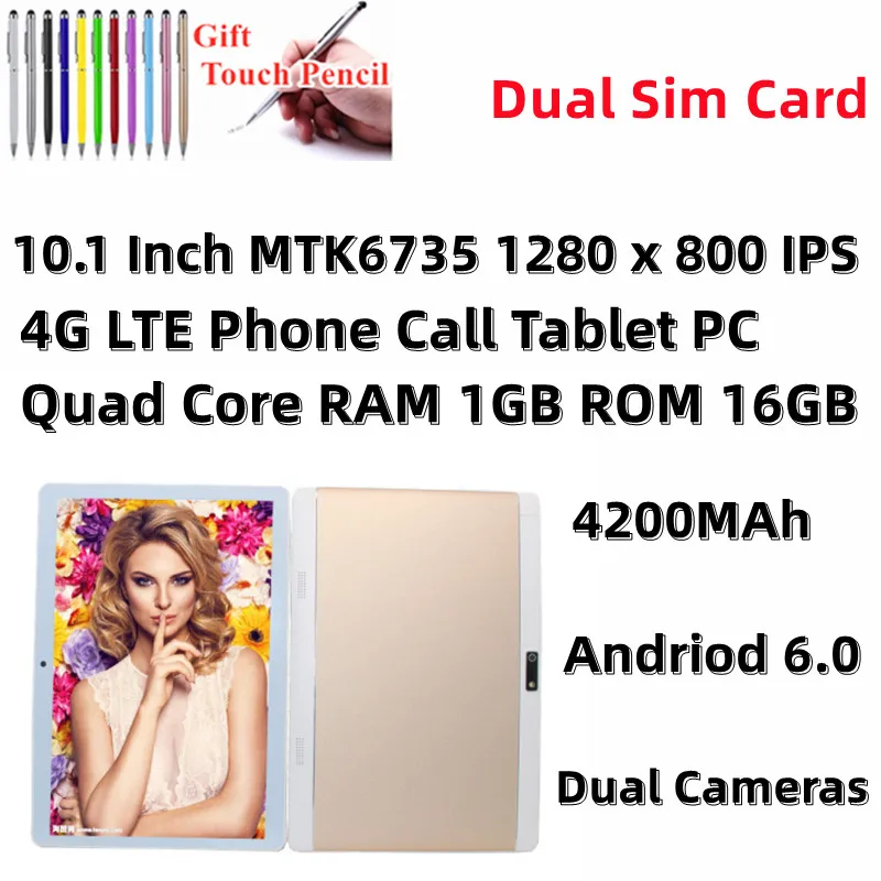 

10.1 Inch 3G 4G LTE Tablet PC Android 6.0 Quad Core 1GB RAM 16GB ROM IPS GPS MTK6735 1280*800IPS Screen