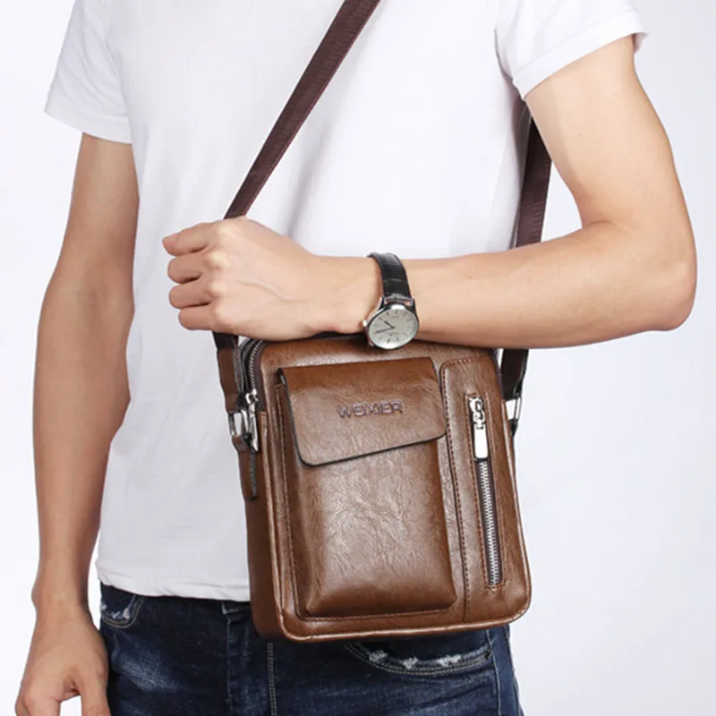 New Vintage Men's Leather Shoulder Bag Multi-function Crossbody Bag Male Hand Tote bags Large Capacity Messenger Bag For Man