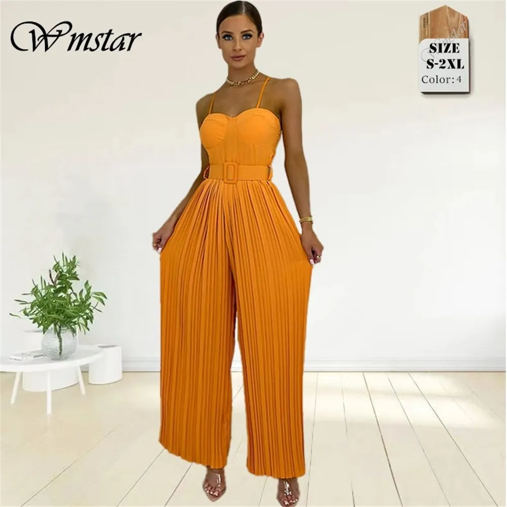 

Wmstar Jumpsuit Women Summer 2022 Romper Straps Slip Solid Ribbing One Piece Outfits Bodysuit Office Lady Wholesale Dropshipping