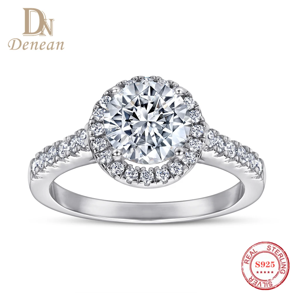 

Denean 1CT Real 925 Sterling Silver Ring Classic Round Zircon Wedding Proposal Rings for Women Bridal Engagement Jewelry Gifts