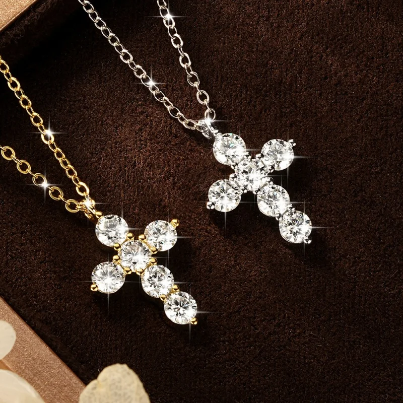 Фото Классическое ожерелье Anziw с крестом из позолоченного золота 14K для женщин, круглый муассанит 3.5мм D VVS1, регулируемая цепочка, ювелирное изделие, сертифицировано №4