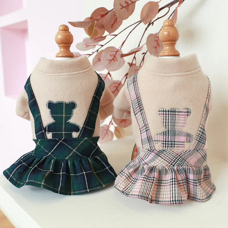 

PETCIRCLE Dog Clothes Fashion Bear Plaid Dress For Small Medium Dog Puppy Cat Autumn&Winter Pet Clothing Costume Supplies Skirt