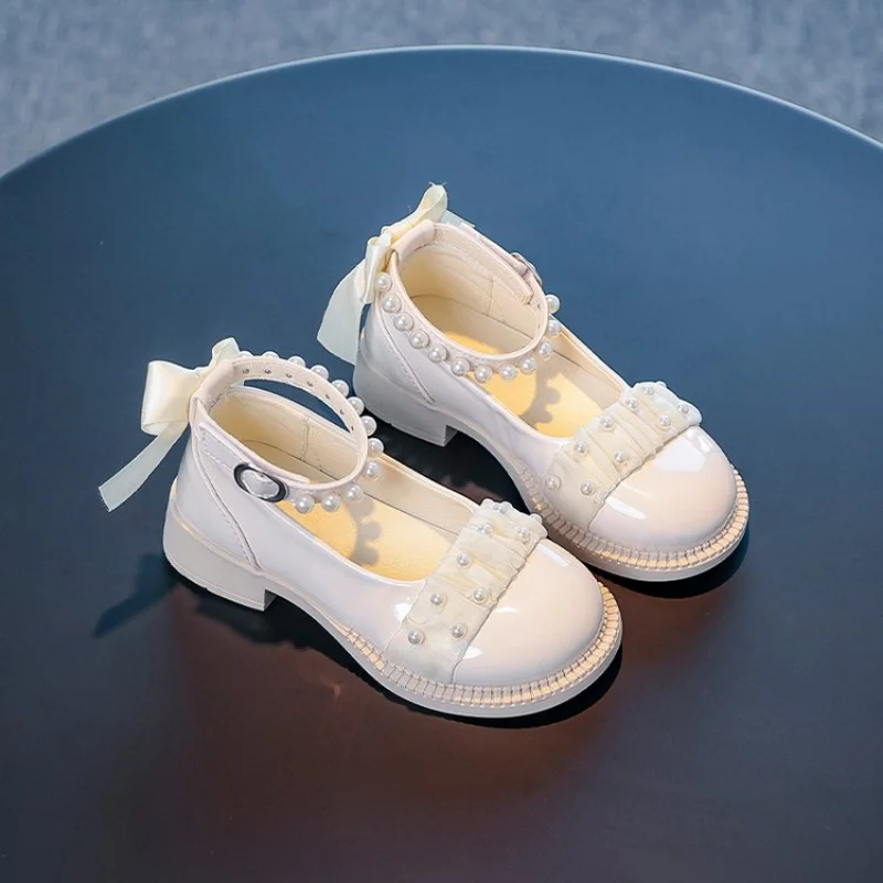 

Party Beaded Mary Flat Child Designer Kids Shoes Princess Dress School Leather Jane For Girls Year Shoes Children's Heels Bow12