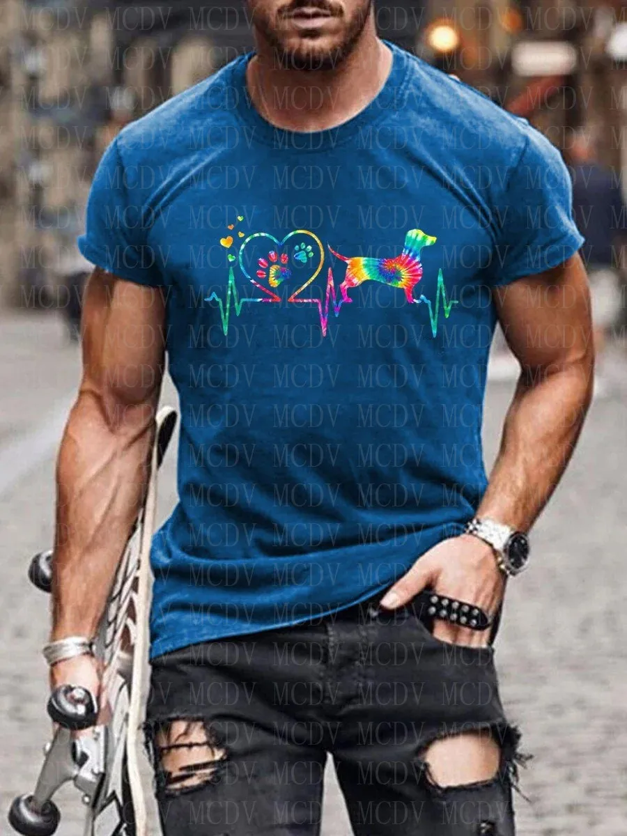 

Men's Hippie Dog Paw Rainbow Casual T-Shirt Summer Tees Tops The Colorful The Best He Him Hole LGBT3D Printed T Shirt