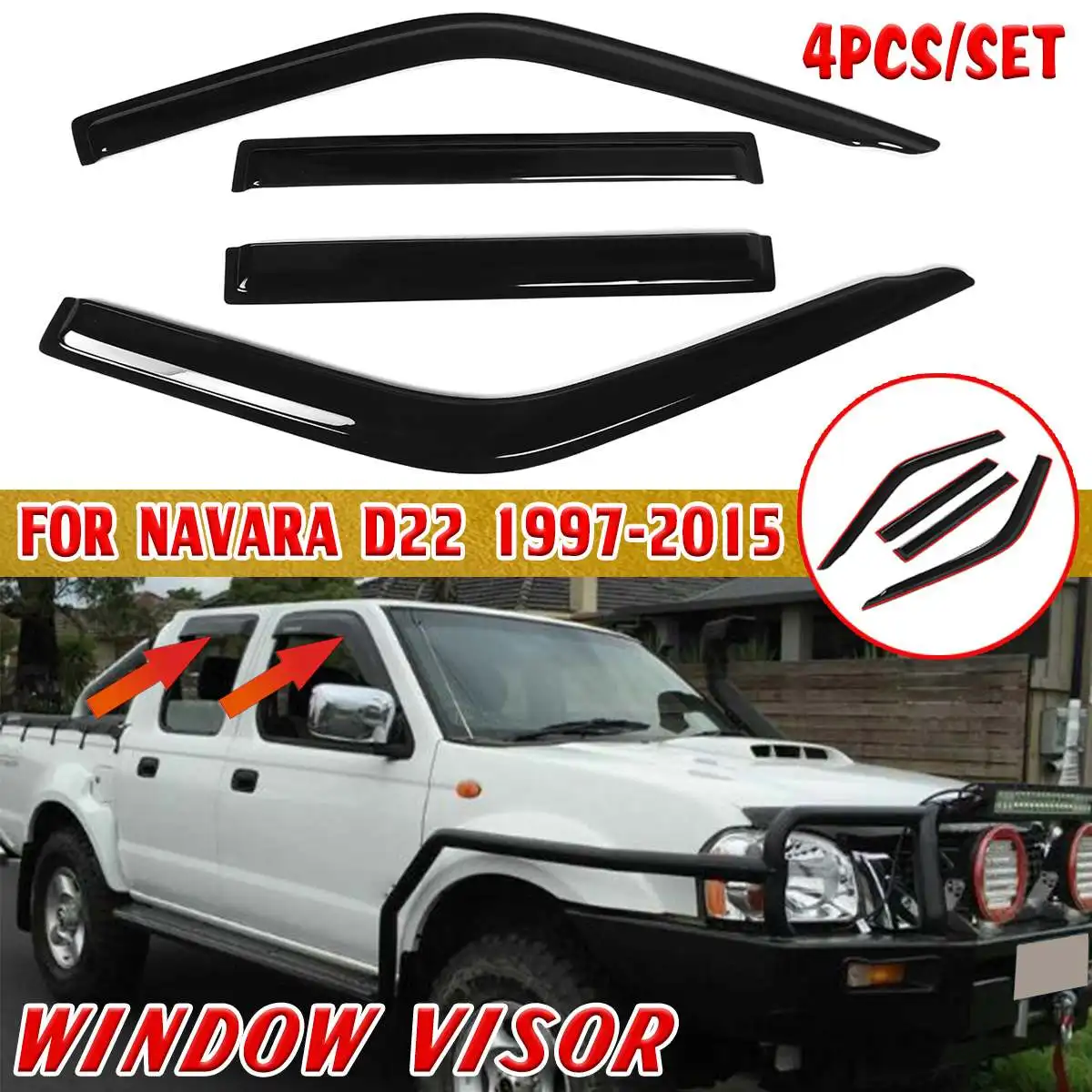

4PCS Car Side Window Wind Deflectors Tinted For Navara D22 1997-2015 Weathershields Window Visors Sun Rain Guard Vent Deflectors