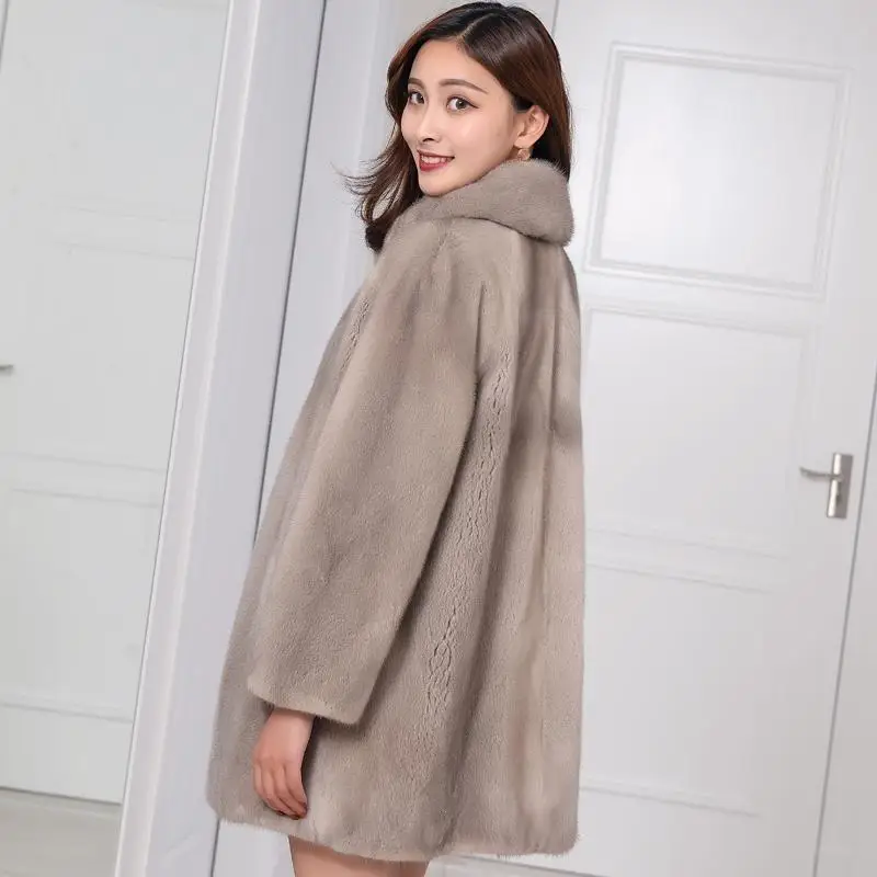 2022 New Fashion Whole Mink Fur Black Female Jackets Winter Thick Warm Women Outwear Elegant Windproof Cold Loose Oversize Coat