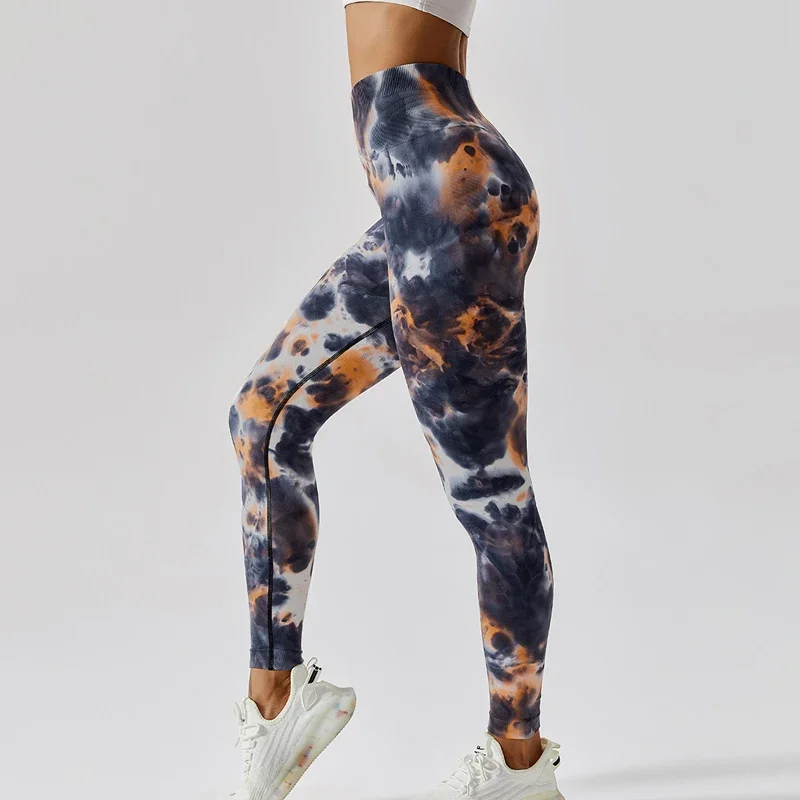 

Эластичные Леггинсы Tie Dye с высокой талией, Бесшовные штаны для йоги, трико пуш-ап для фитнеса, женские спортивные Леггинсы для тренировок в тренажерном зале и бега, женские леггинсы