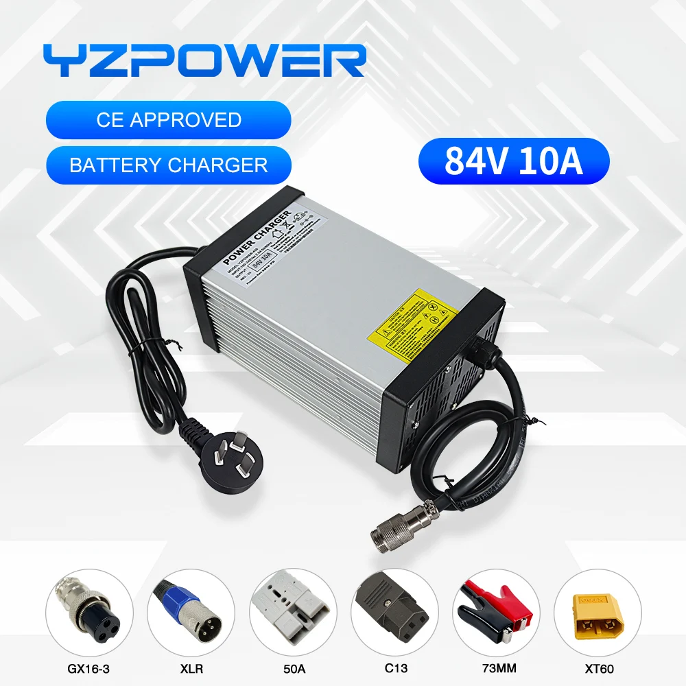 

YZPOWER 84V 10A 20S Lithium Battery Smart Aluminum Case Balance Car Fast Charger with AC-DC Connecter for 72V With Cooling Fans