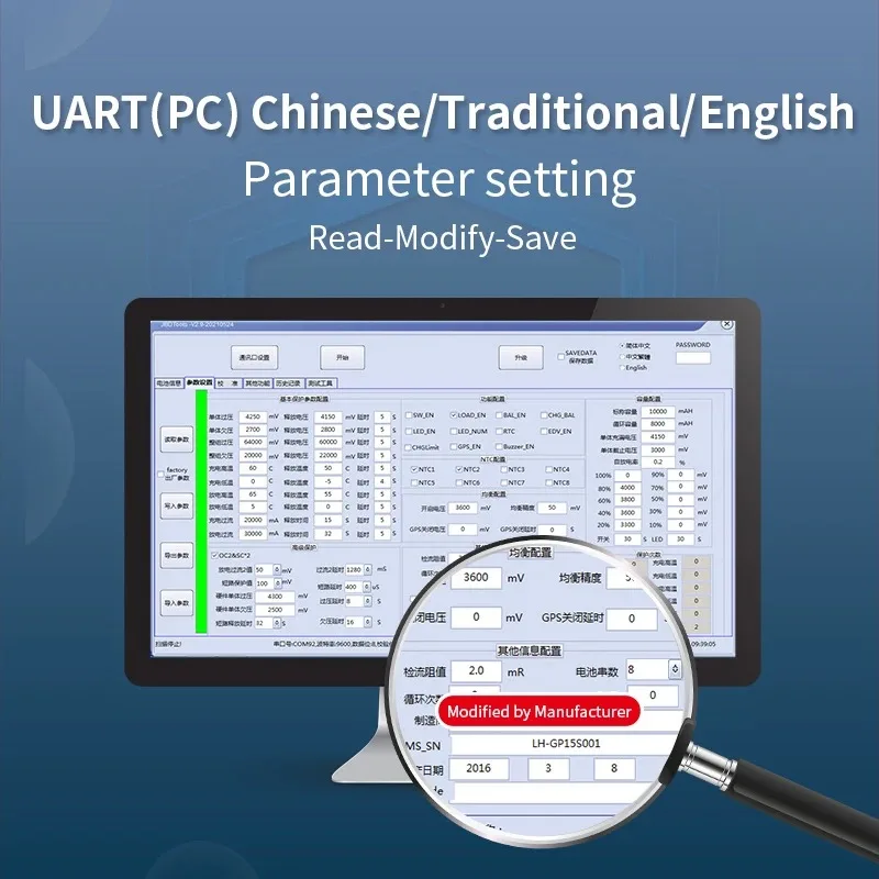 JIABAIDA BMS Smart BT LiFePo4 аккумулятор 10S-17S 80A