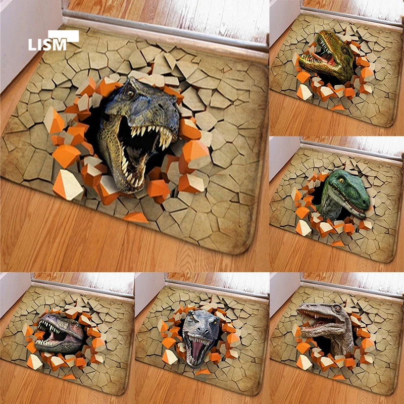 

3D Dinosaur Print Entrance Doormat Carpet Area Rug Bath Mat Floor Anti-Slip Soft Bedroom Living Room Hallway Flannel Home Decor