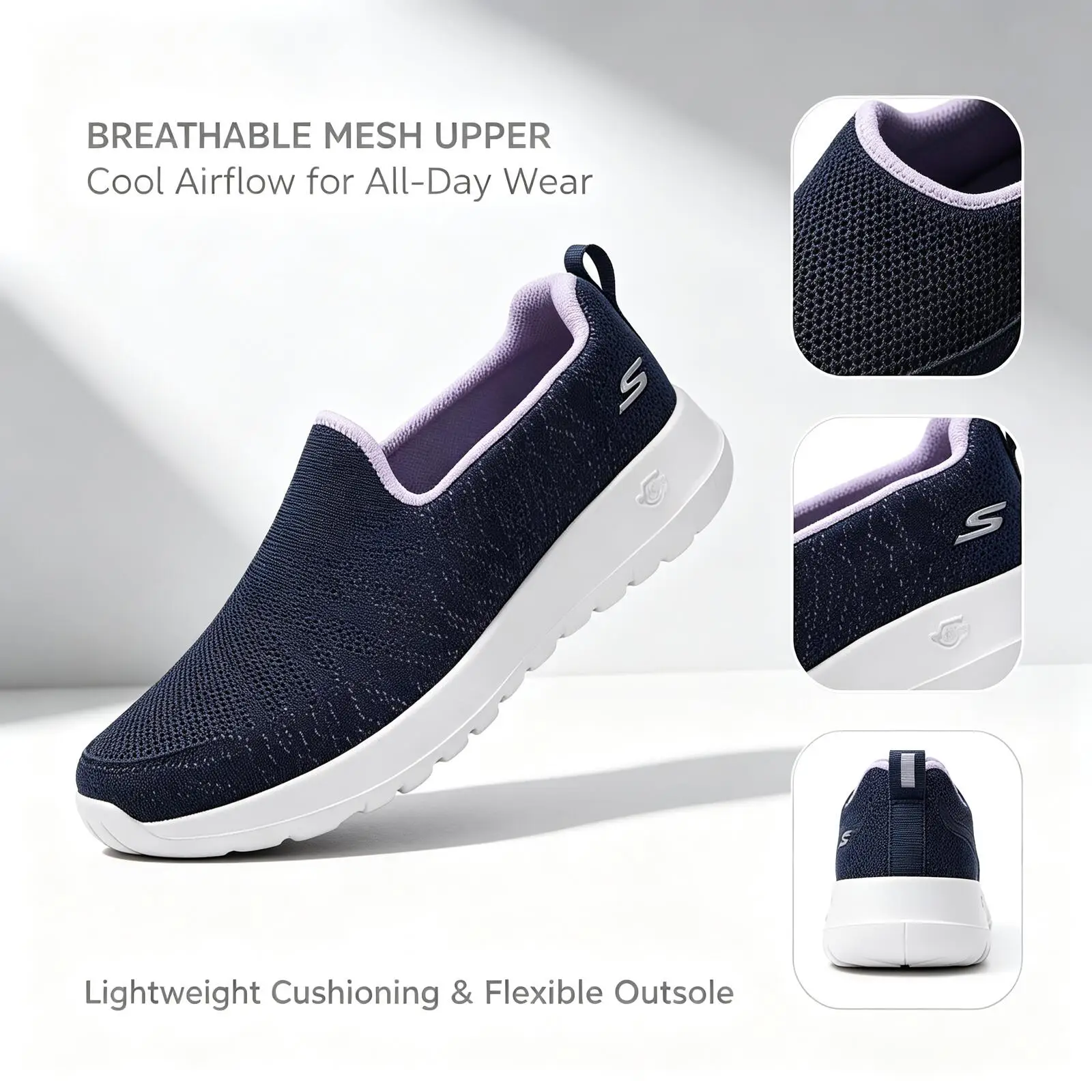 Фото Новые модные женские повседневные туфли Skechers для спорта и фитнеса, удобные, на флисовой подкладке, 124676-NVLV №1