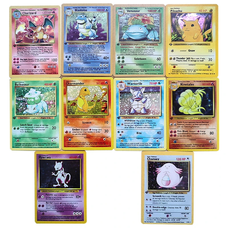 

New 10Pcs/set 1996 2 Edition Pokemon Diy Charizard Blastoise Venusaur Mewtwo Mega Cards Collection Battle Children's Toys Gift