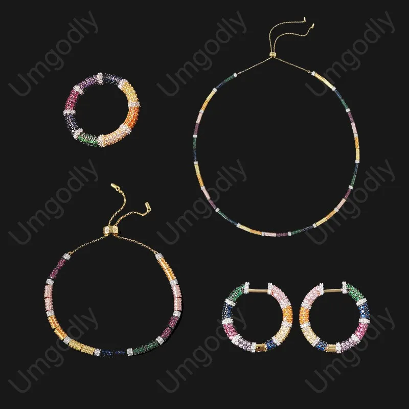 

UMGODLY Fashion April New 925 Sterling Silver Multicolor Rainbow Mana Earrings Women Brand Jewelry Sets