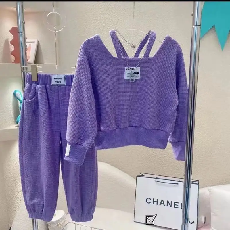 

2023 Girls' Spring and Autumn Korean New Kids Set Long Sleeve Top Casual Pants Fashionable Two Piece Set Kids Outfits 2 3 5 7 9Y