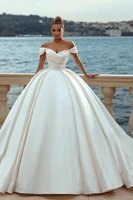 off shoulder satin wedding dress for bride reception dress ruched sexy v neck backless ball gown princess celebrity bridal dress
