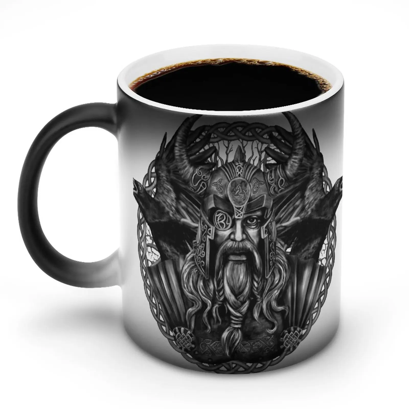 

Кружка Odin и Ravens Huginn и Muninn, кружка Odin God Asgard норвежский Бог викингов вороны, меняющие цвет, кружка, керамические кружки для хлопьев