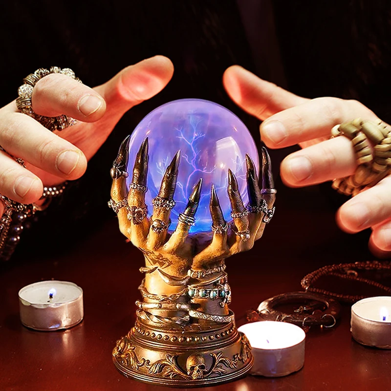 

Хрустальный светящийся шар на Хэллоуин, волшебный ручной электростатический плазменный светильник, волшебный плазменный шар с черепом на ...
