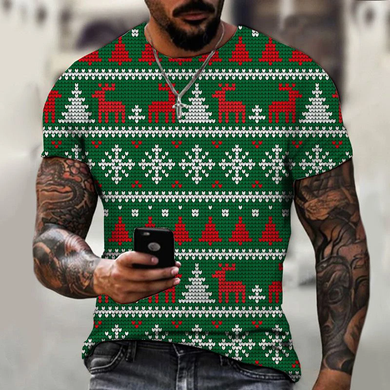 

Tops Men's T-shirts Christmas Pattern 3D Printed Street Sportswear Tracksuit Oversized T-shirt Outfit O Neck Beach Fashion Hot