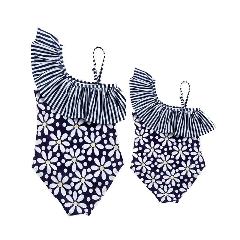 

Fashion Family Bikini Swimsuit for Mother Daughter Matching Clothes Mom Girls Print One-piece Swimwear Sets Outfits