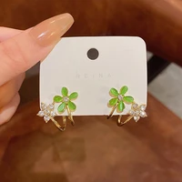 korean fashion flower earrings for women green stud earrings new exquisite zircon opal stud girl earrings jewelry accessories