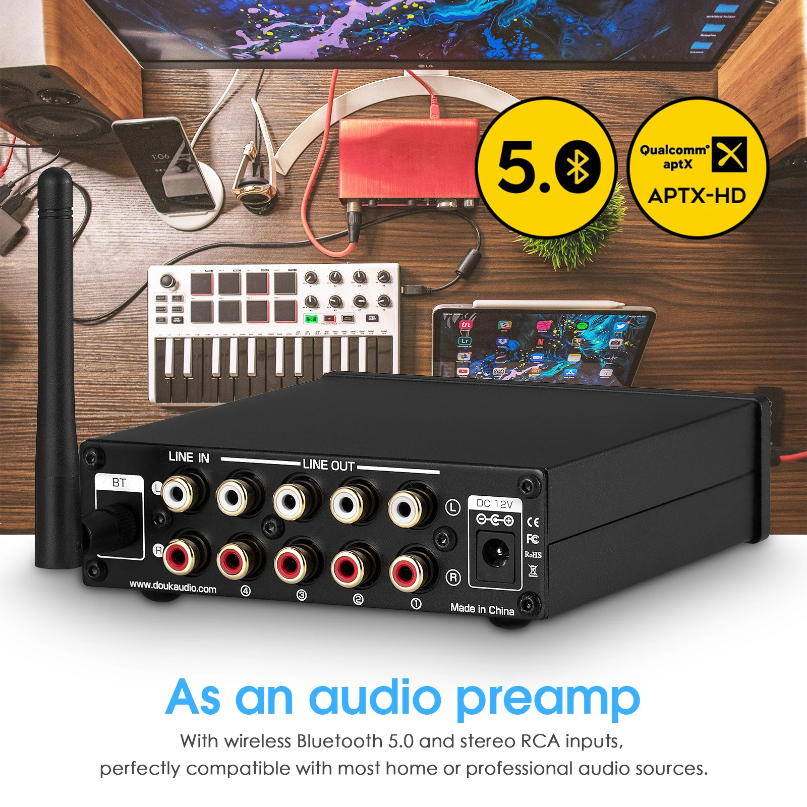 Дук аудио Hi-Fi Bluetooth 5 0 предусилитель Беспроводной приемник 4-полосная RCA