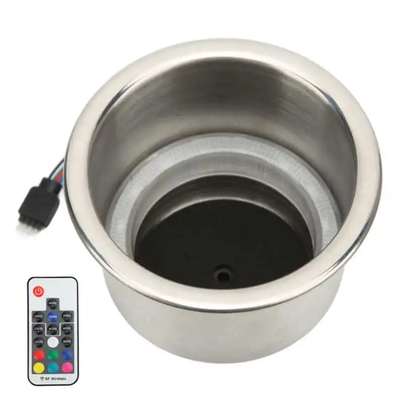 

LED Cup Stand Insert Car RGB Cup Holder Stainless Steel Universal for Boat Yacht RV Truck