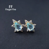 creative fashion blue stud earrings personality creative six petal flower jewelry