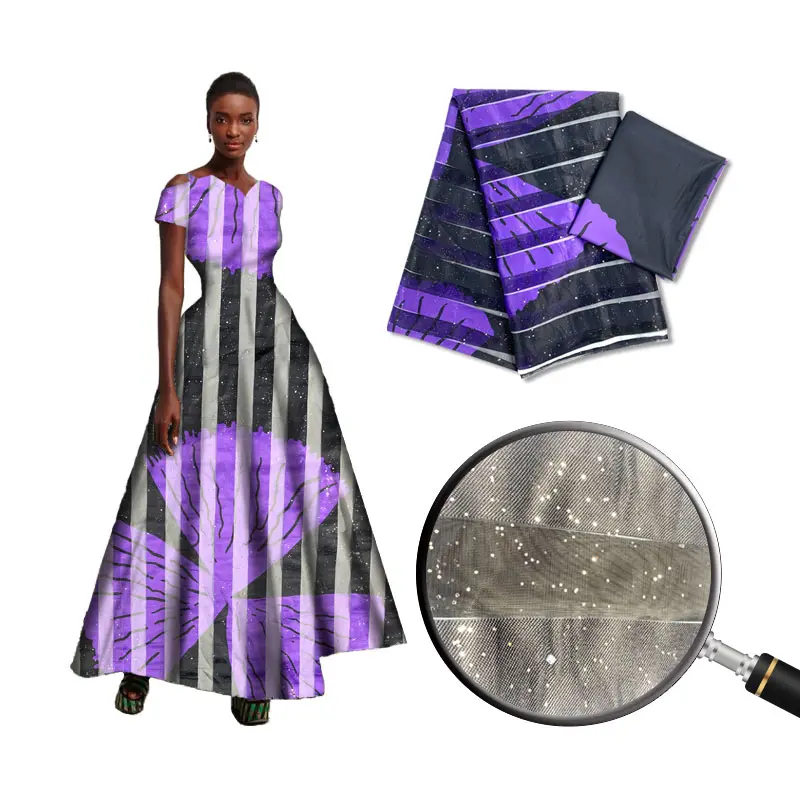 

African Golden Silk Wax Fabric 4yards +2yards Ankara Satin Silk Fabric for Negeria Dress Sewing Scarf f12-22