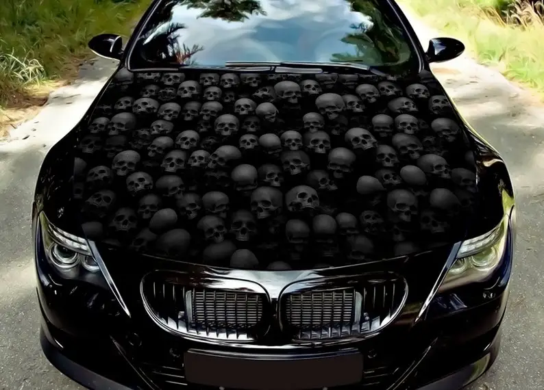 

Car hood decal vinyl sticker graphic wrap decal truck decal truck graphic bonnet decal black skulls custom for any car