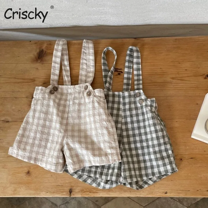 

Criscky Kids Baby Jumper Boys Girls Clothes Pants Plaid Shorts Jeans Overalls Toddler Infant Jumpsuits Newborn Trousers