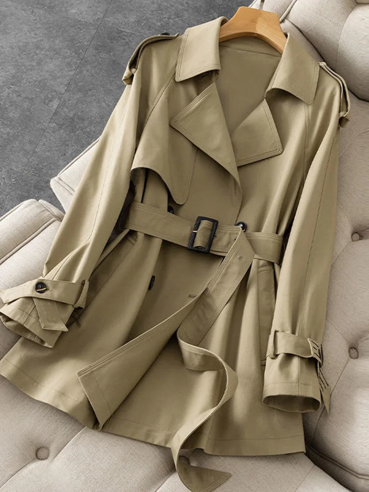 

Women Vintage Lapel Casual Double-breasted Long Sleeve Casual High Street Temperament Elegant Mid-Length Overcoat Solid Color