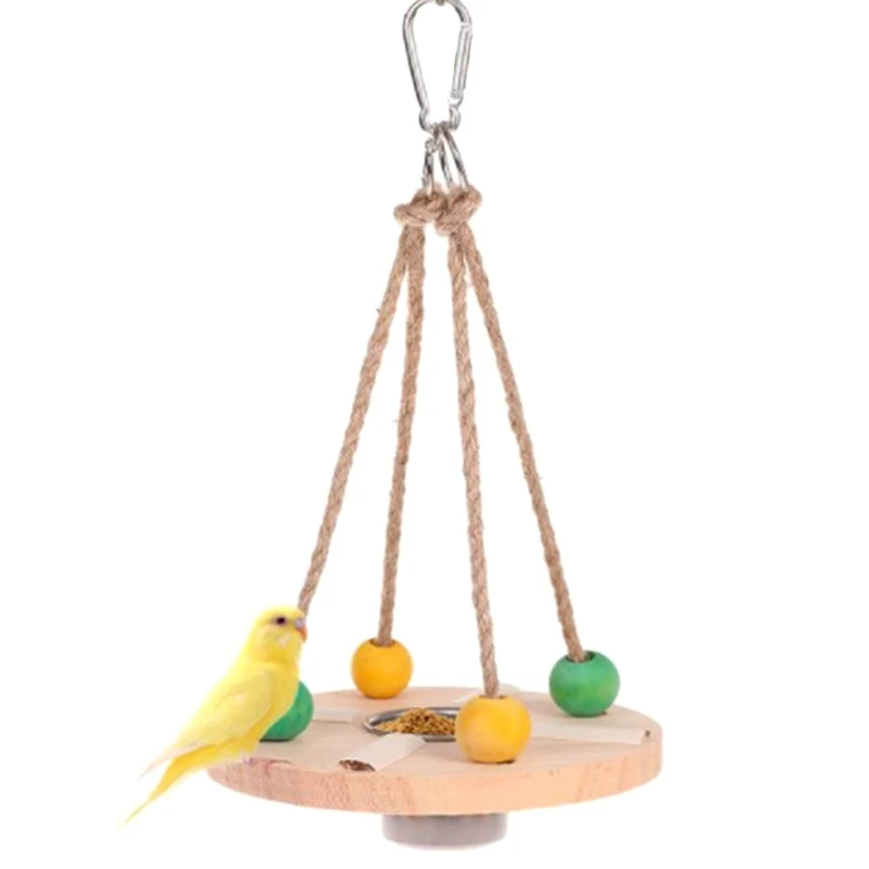 

Bird Food Bowl for Cage Stainless Steel Feeding Cup with Swing Platform Chew Toy