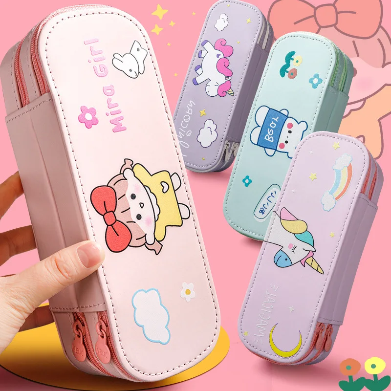 New Double-layer Pencil Case Ins Student Cute Large-capacity Stationery Bag Cute Pencil Case