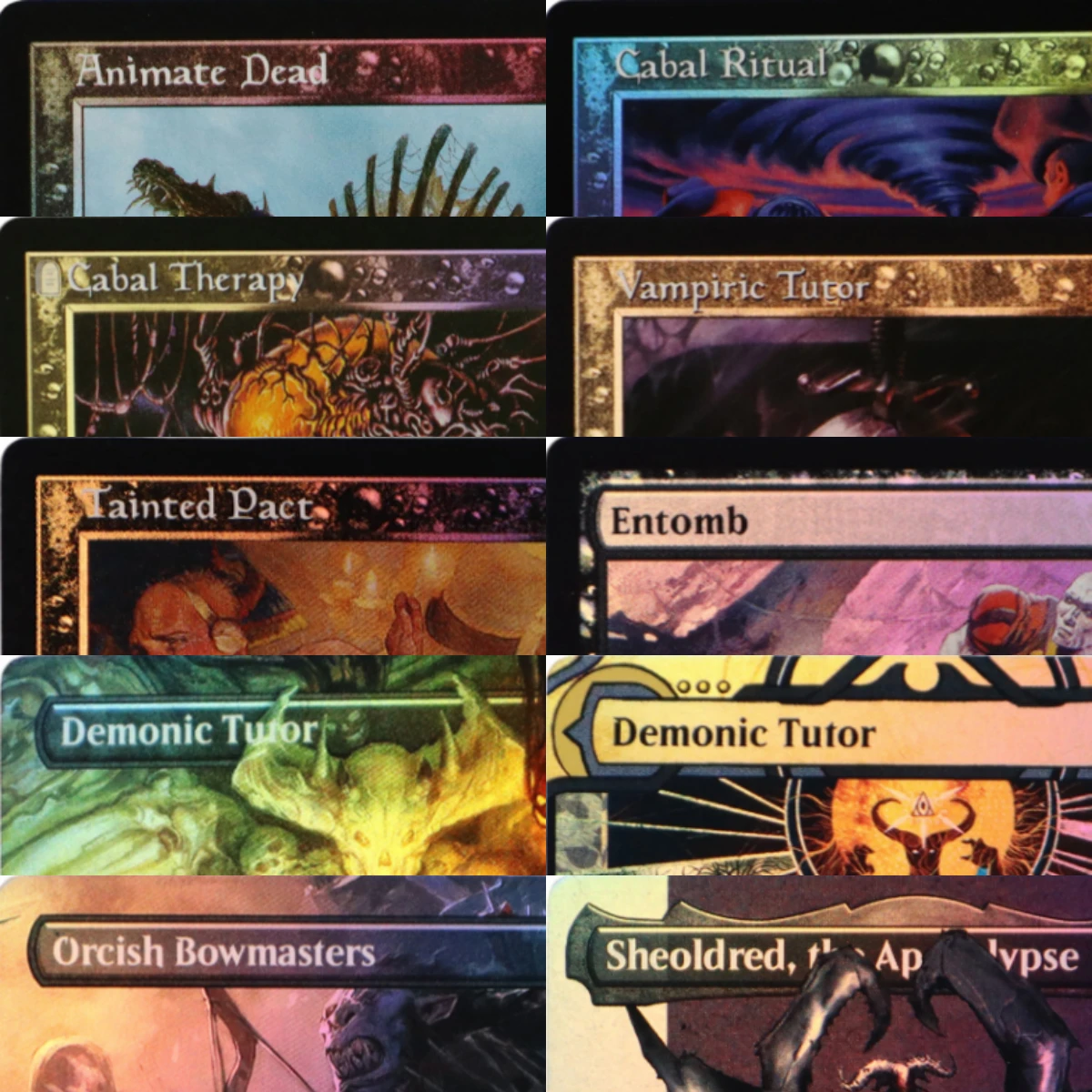 Фото LK20 Demonic Tutor, Demonic Tutor, Entomb, Opposition Agent, Reanimate, Revel in Riches — высококачественные TCG прокси-карты (Black-Core) №1