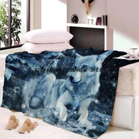 fashion grey white moon wolf fleece blanket 3d full printed blanket adults kids fleece blanket home accessories