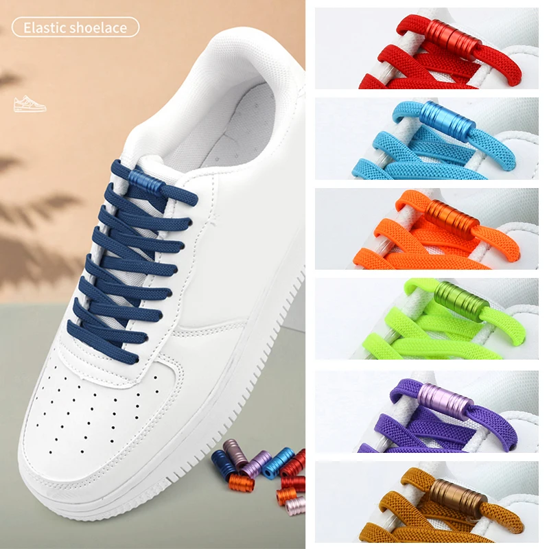 

Flat Elastic Shoelaces Round Capsule Metal Lock No Tie Shoe Laces Sports Outdoor Walking Lazy Lace 1 Pair