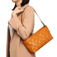 luxury handmade weave women shoulder bag genuine leather underarm bag brand designer lady handbag solid vintage small tote purse
