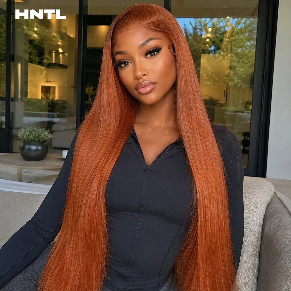 Фото Парик из натуральных волос 13x6 HD Lace Front Ginger Straight, готовый к ношению, без клея, 13x4, оранжевый, для женщин, с предварительно выщипанными прядями №4
