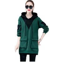 large size coat female autumn winter women hoodie pluss velvet thickening pullover women splice top korean fashion clothing 4xl