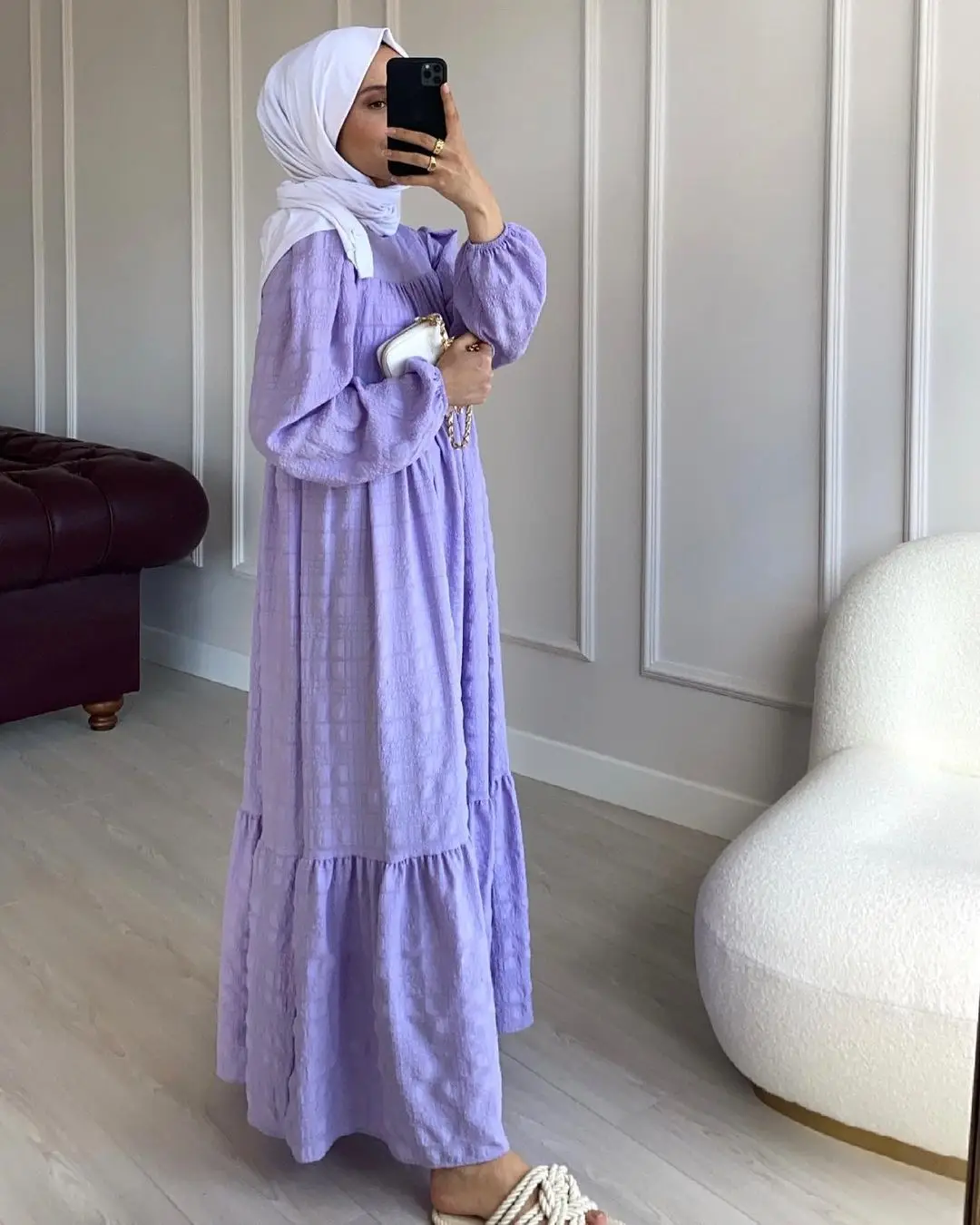 Muslim Fashion Solid Color Modest Muslim Maxi Dresses for Women Muslim Dress Women Long Abaya Dress Hijab Formal Dress Kaftan