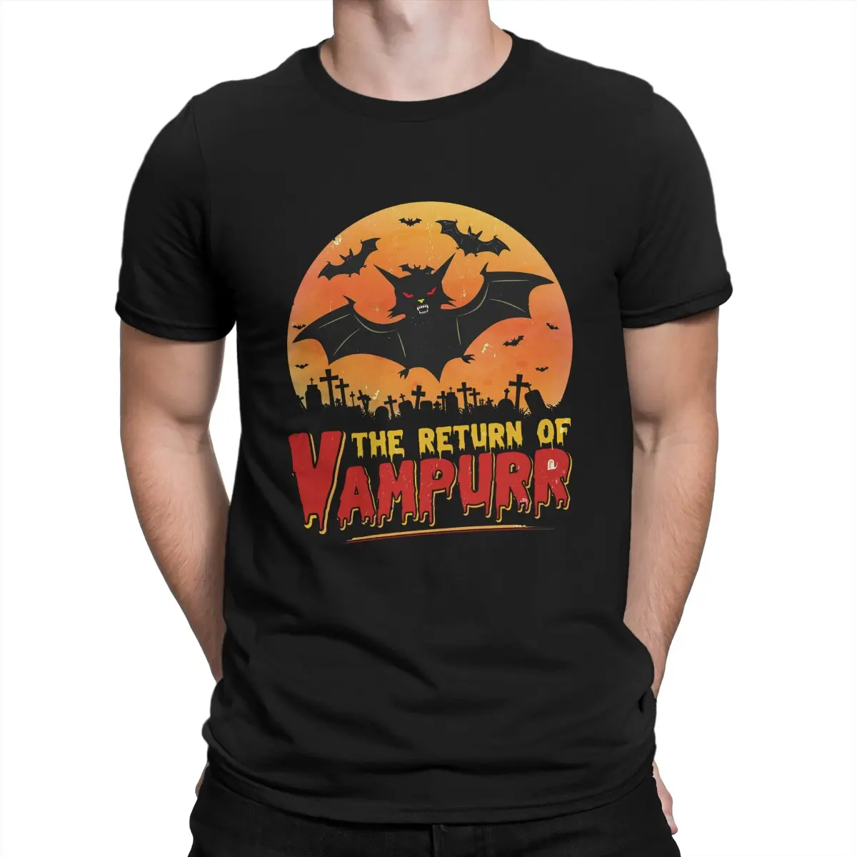 

Horrifying Bat Flying T-Shirt Men Cat The Return Of Vampurr Horror Halloween Unique 100% Cotton Tees Round Neck Short Sleeve