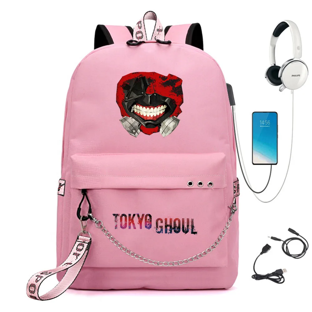 

Anime Tokyo Ghoul Nylon Backpack USB Charging Cosplay Knapsack Teenager Packsack Travel Laptop Bag Student Zip Schoolbag