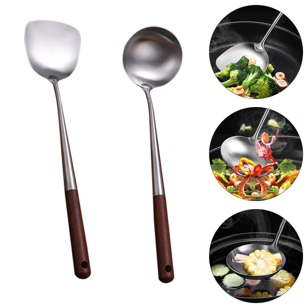 

Wok Turner Stainless Wok Spatula Ladle Set Soup Ladle Spatula& Ladle Wok Tool Set Stainless Steel Spatula Set Wok Stirrer