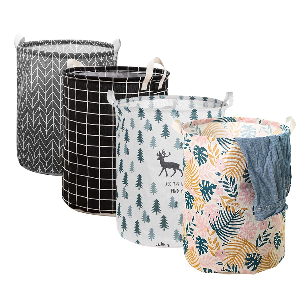 

New Laundry Basket Cotton and Linen Waterproof Foldable Household Bathroom Bedroom Clothes Toy Storage Bucket