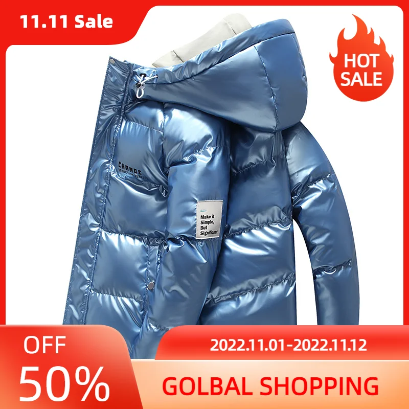 LUCLESAM Men Fashion Shiny Padded Jacket Winter Warm Thicken Windproof Parkas Down Coat casacos masculinos