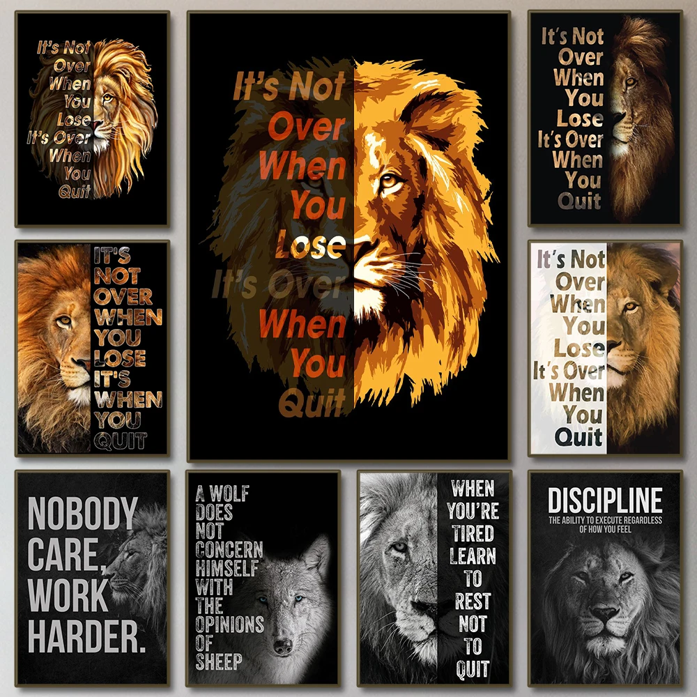 

Motivational Quotes Posters Lion It's Not Over When You Lose It's Over When You Quit Canvas Painting Office Wall Decorative