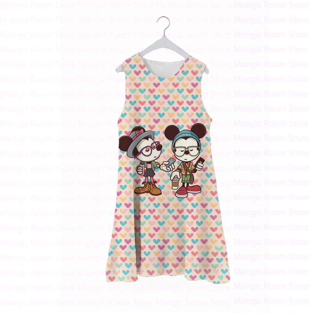 

Summer new casual children's clothing print Disney Minnie crew neck sleeveless Disney princess dress cute girl top