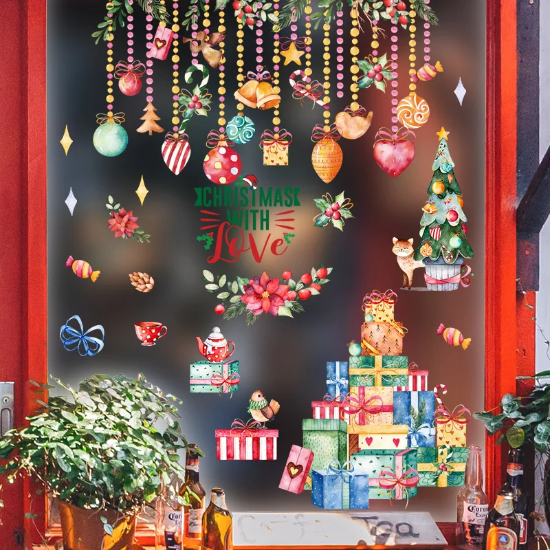 

Рождественские декоративные наклейки, настенные картины, рождественское окно Sitceker, настенные наклейки, Рождественская елка