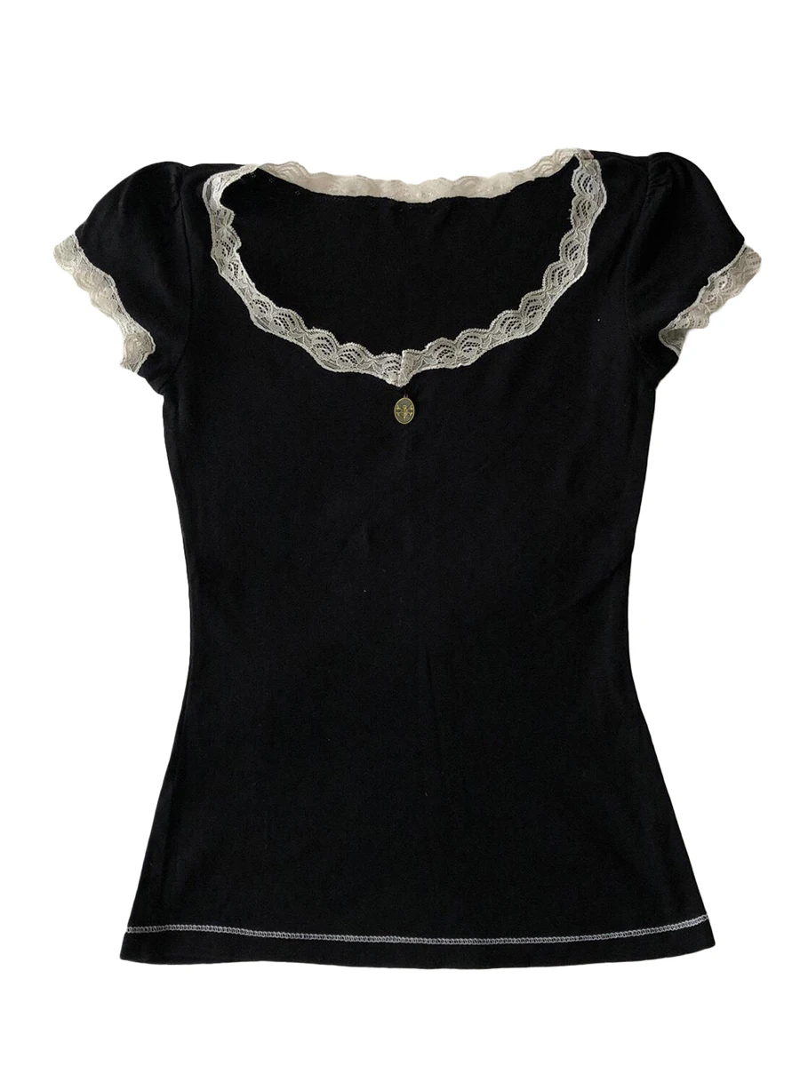 

Женский короткий топ Kimydreama Y2K с коротким рукавом, летние винтажные облегающие футболки, сказочные женские топы, женская уличная одежда